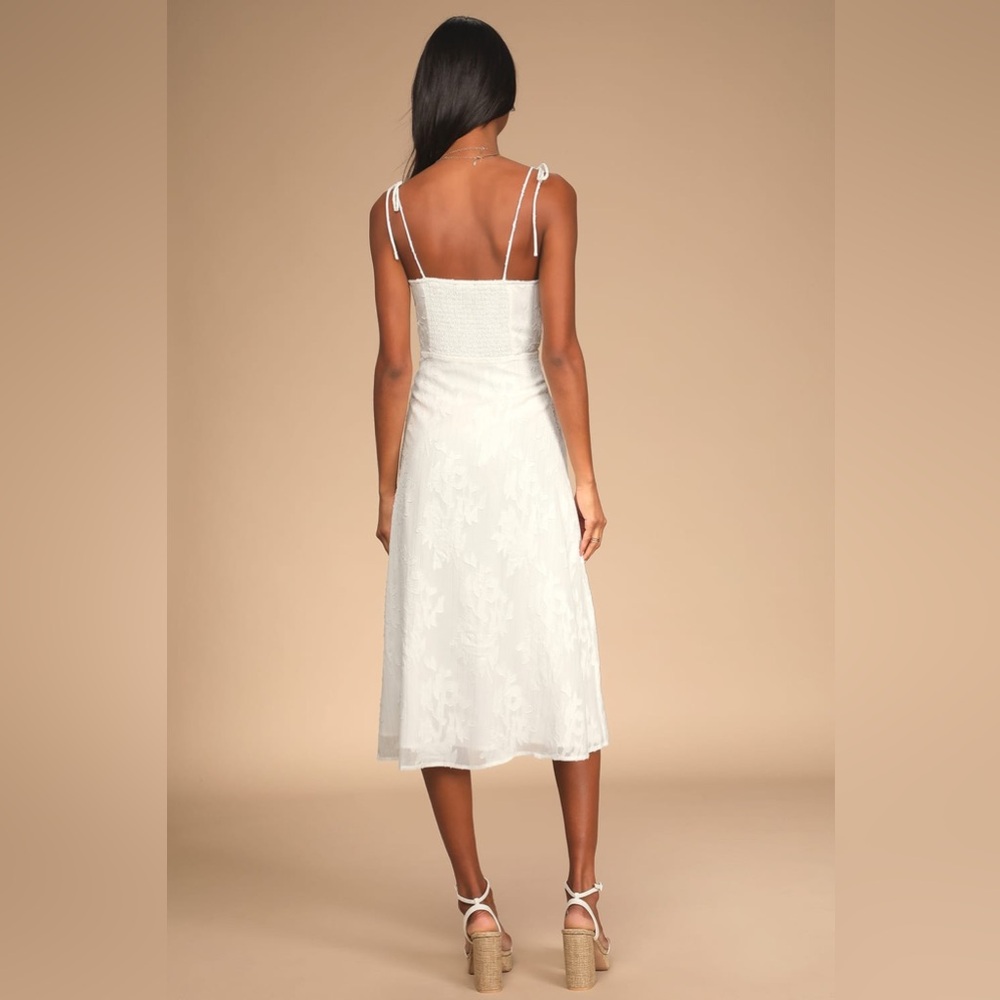 Lulus Loveliest Looks Midi Dress XS White Floral Jacquard Metallic Cottagecore - Picture 11 of 11